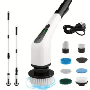 Electric Rotary Scrubber with Replaceable 8 Brush Heads and Adjustable Extensión
