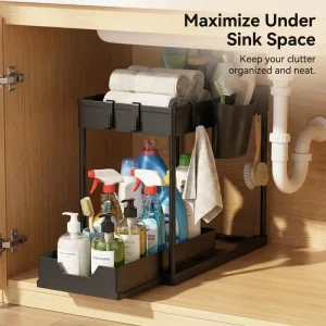 2 Tier Under Sink Organizer Pull Out Storage Rack Kitchen Bathroom Cabinet